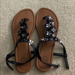 Black Flower Sandals